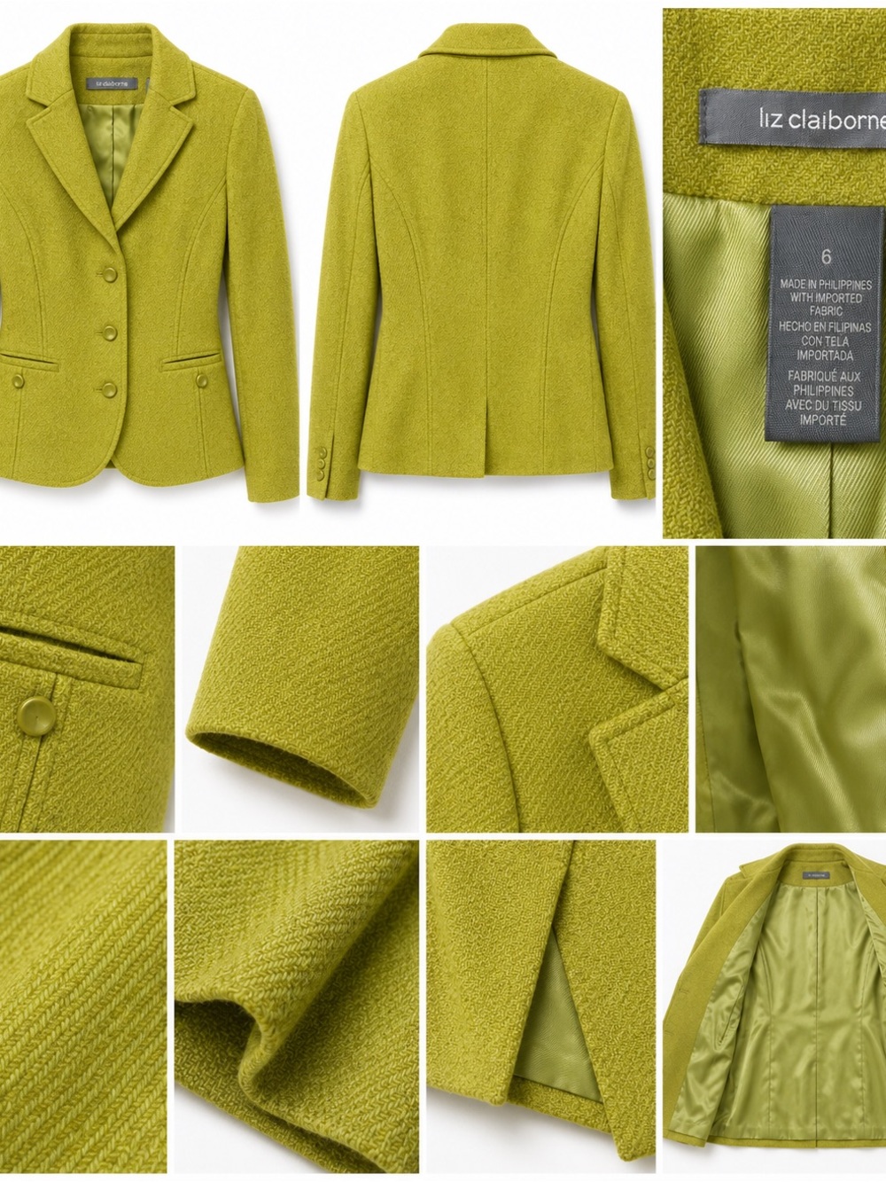 Liz Claiborne Olive Green Tailored Wool-Blend Blazer